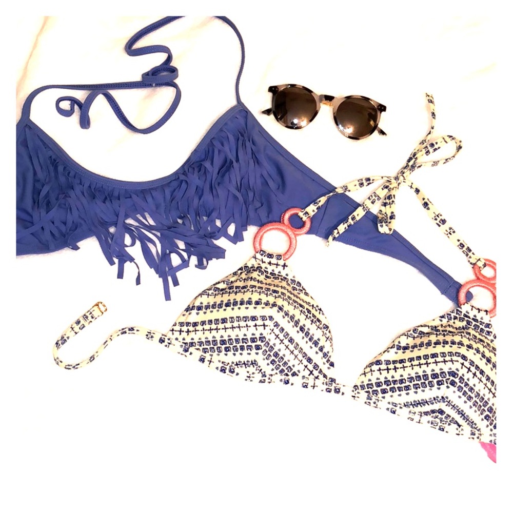 TWO periwinkle blue bikini tops